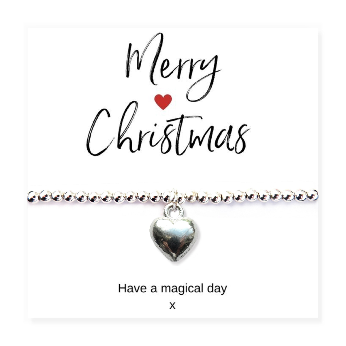Merry Christmas Gift Hamper | Silver Heart Bracelet & Jewellery Box