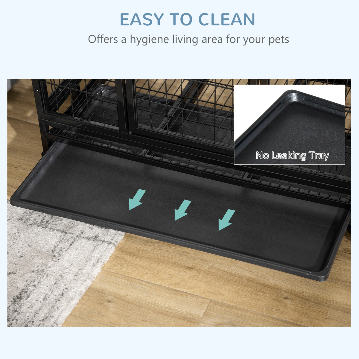 PawHut 36 inch Heavy Duty Metal Dog Crate Pet Cage with Tray Wheeled Dog Kennel - Black (Medium)