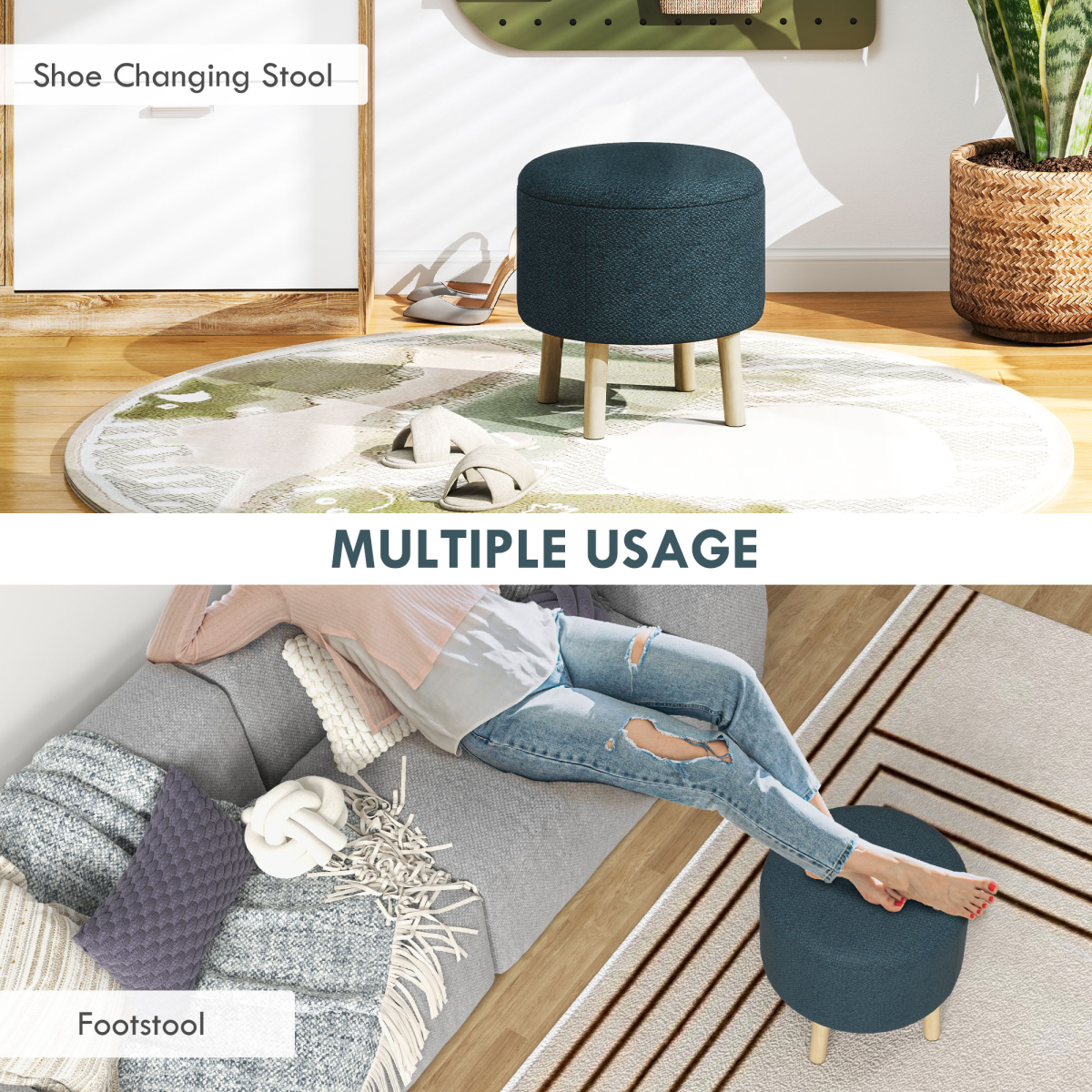 HOMCOM Storage Ottoman, Round Stool Chair with Cushioned Top, Hidden Space