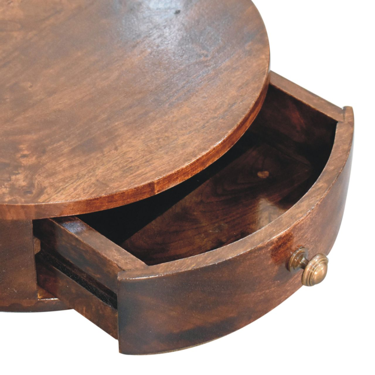 Artisan Furniture Solid Wood California Walnut Wall Mounted Rounded Bedside, Brown, 1 Drawer