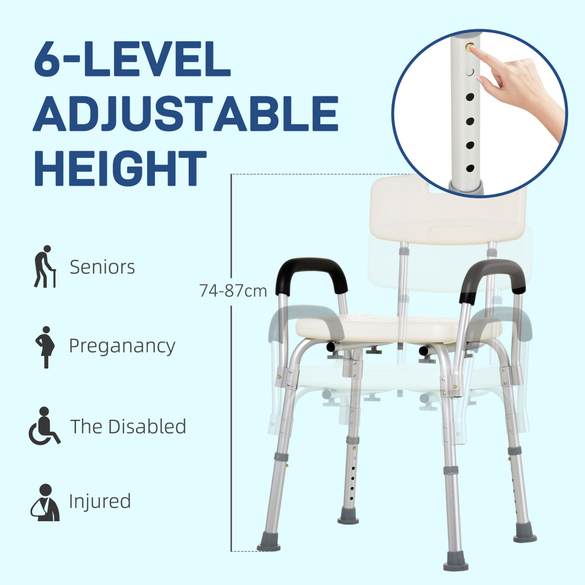 Light Weight Aluminum Shower Bench Portable Lift Chair Back & Armrest HOMCOM