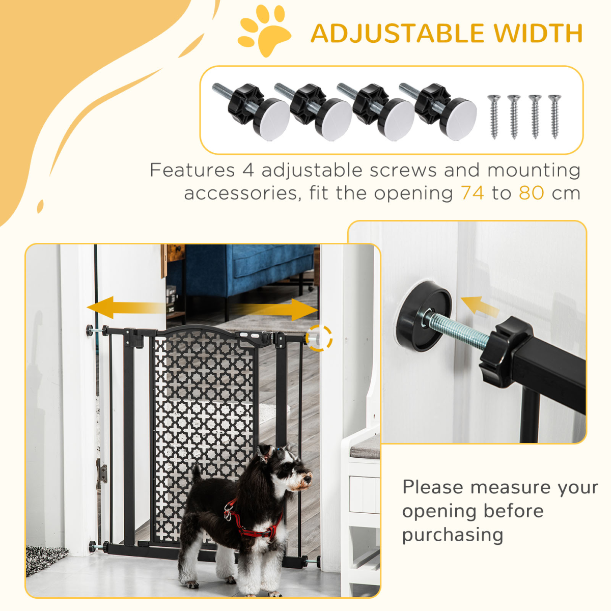 74-80 cm Pet Safety Gate Stair Pressure Fit w/ Auto Close Double Locking, Black