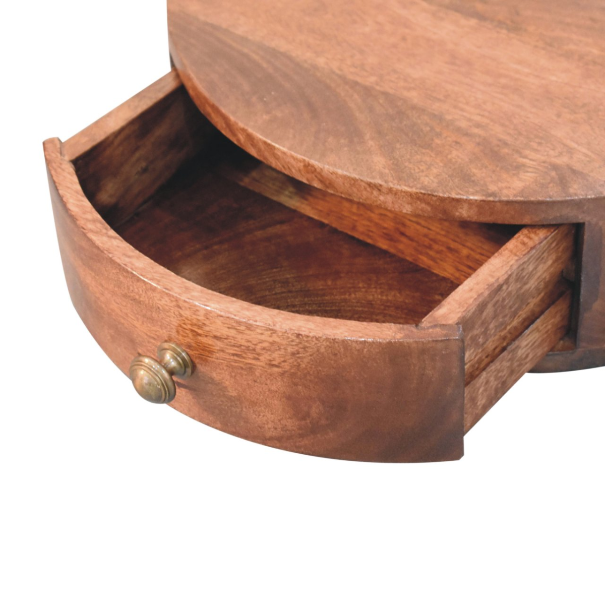 Artisan Furniture Solid Wood Honey Caramel Wall Mounted Rounded Bedside, 1 Drawer, Dark Brown
