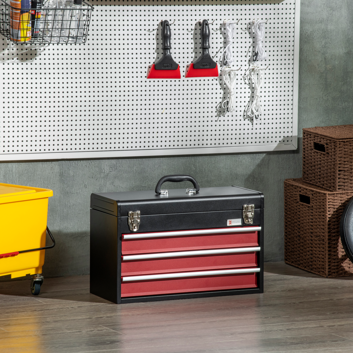3 Drawer Tool Chest Lockable Tool Box w/ Ball Bearing Runners 51cmx22cmx32cm