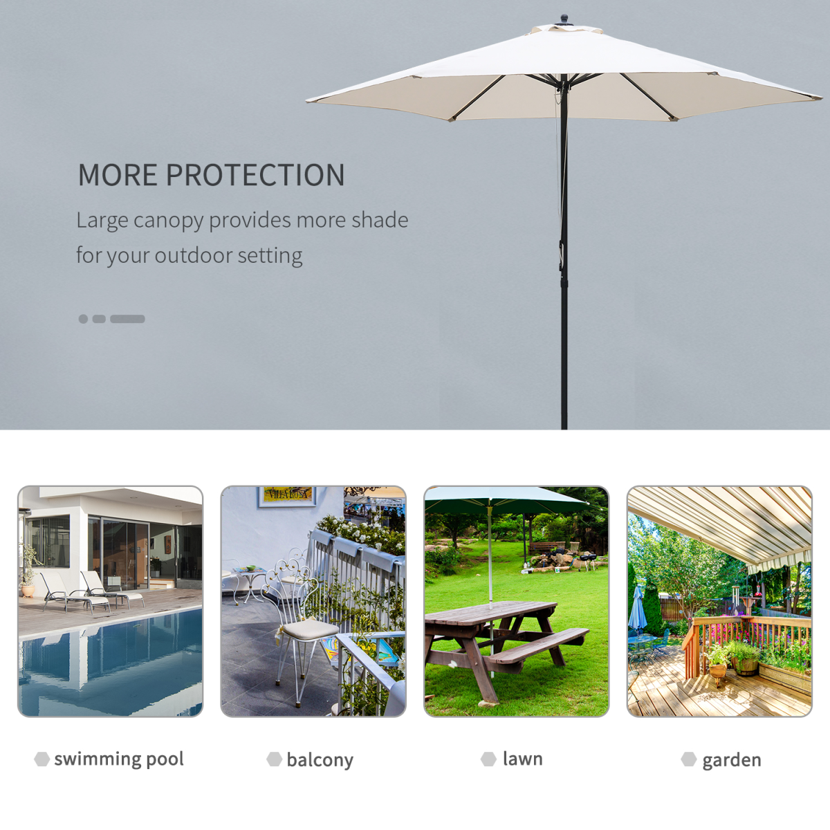 ?2.8m Patio Umbrella Parasol Outdoor Table Umbrella 6 Ribs Manual Push