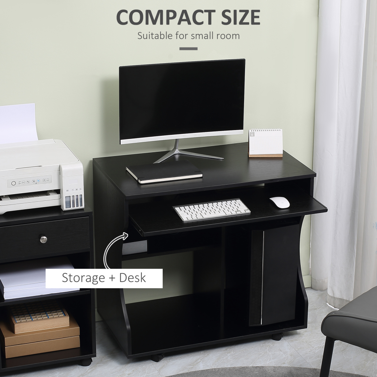 HOMCOM Computer Table Study Desk with Sliding Keyboard Tray, Black