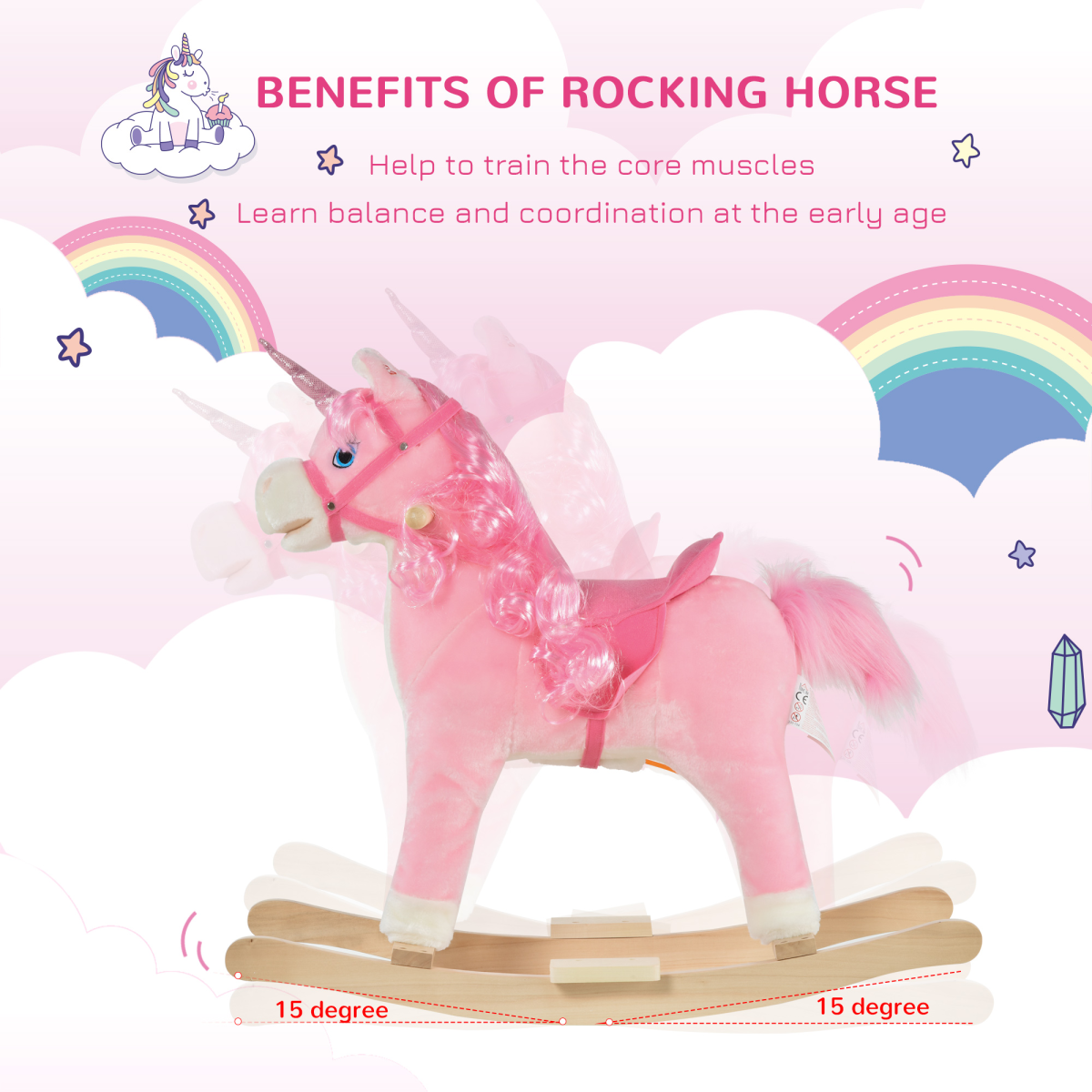 Kids Rocking Unicorn Ride-On Horse Moving Mouth Tail Sounds 36-72 Mnths