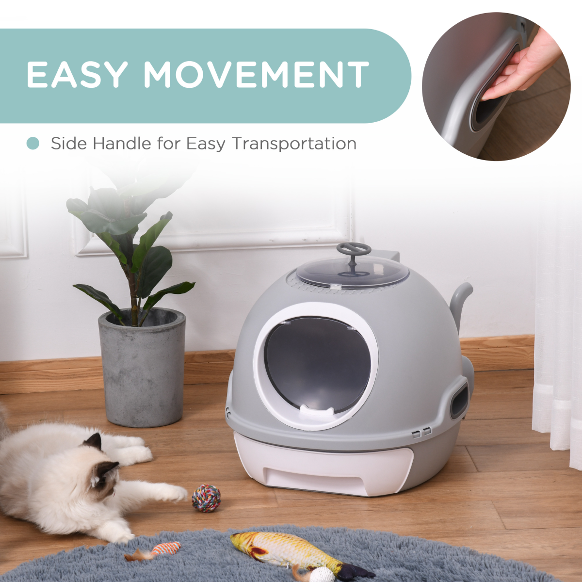 Cat Litter Box Pet Toilet With Litter Scoop Enclosed Drawer Skylight Grey