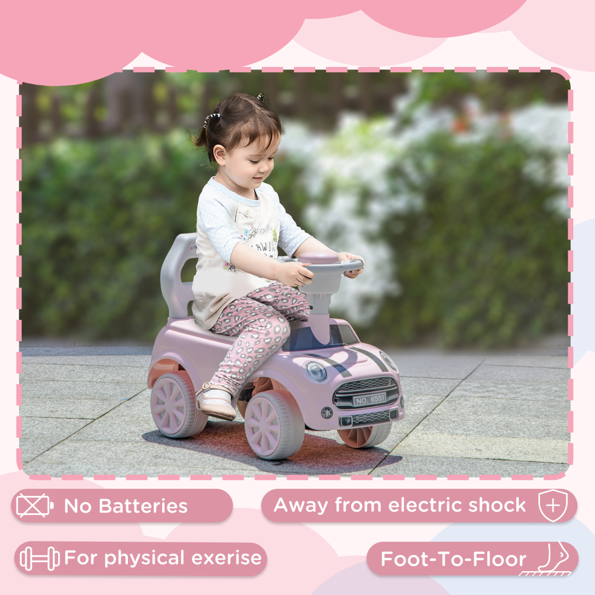 AIYAPLAY Ride On Car Foot To Floor Sliding Car w/ Air Horn - Pink