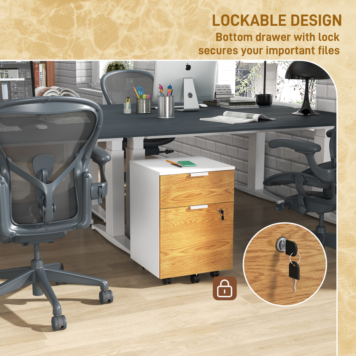 HOMCOM 2 Drawer Filing Cabinet with Adjustable Hanging Bars for A4 and Letter