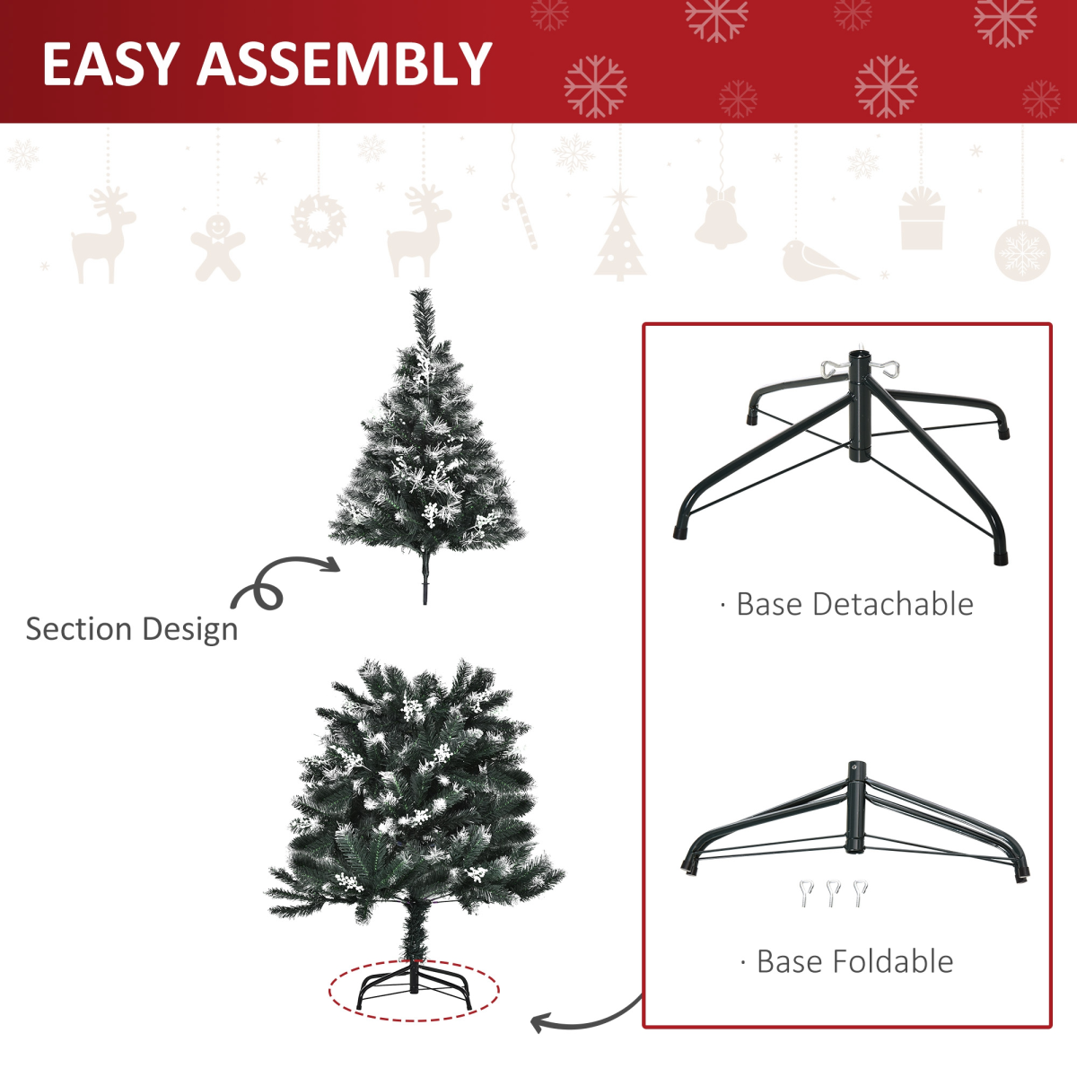 5FT Artificial SnowDipped Christmas Tree White Berries Star Topper Branch Green