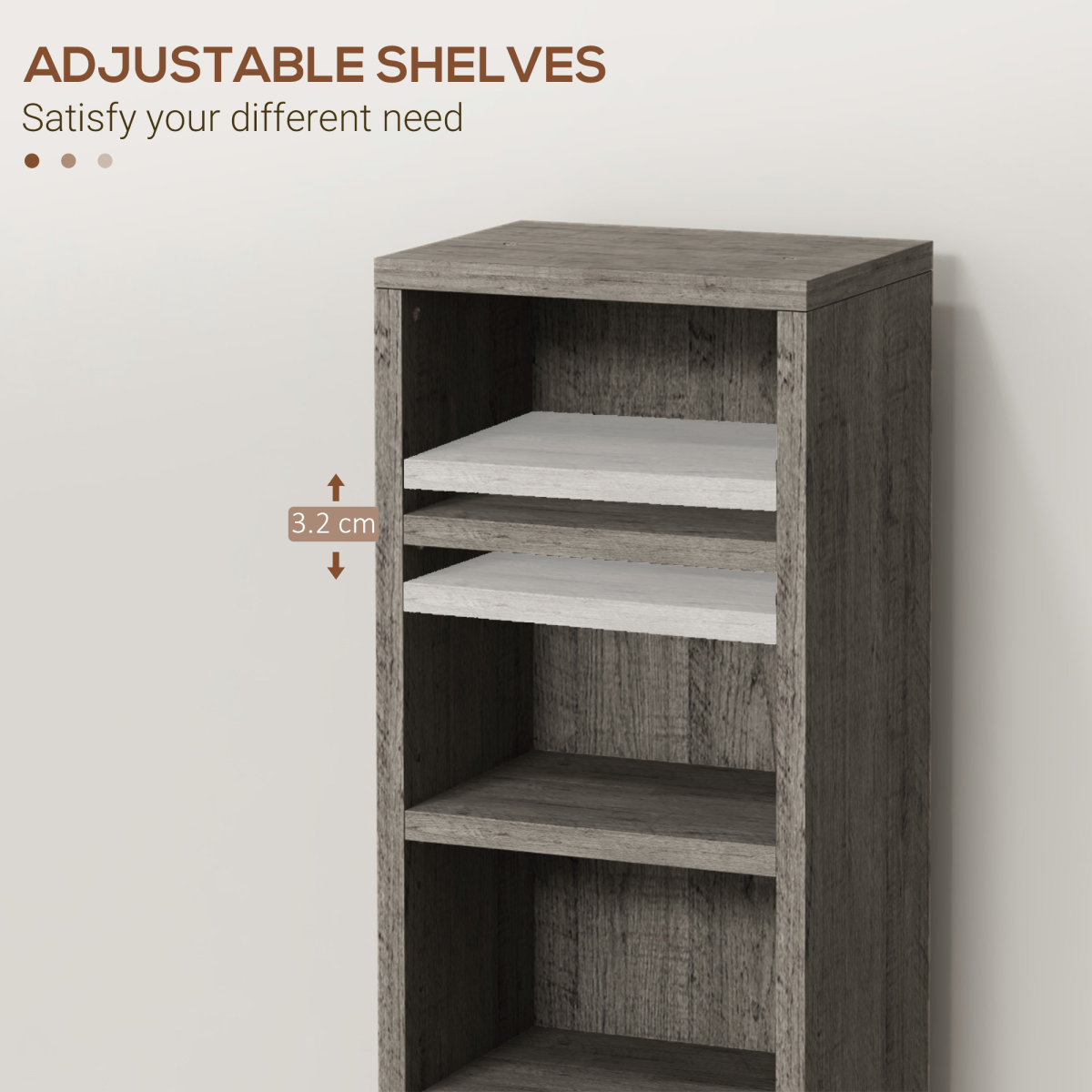 HOMCOM Set of 2 CD Media Display Shelf Unit Tower Rack Adjustable, Mocha Wood