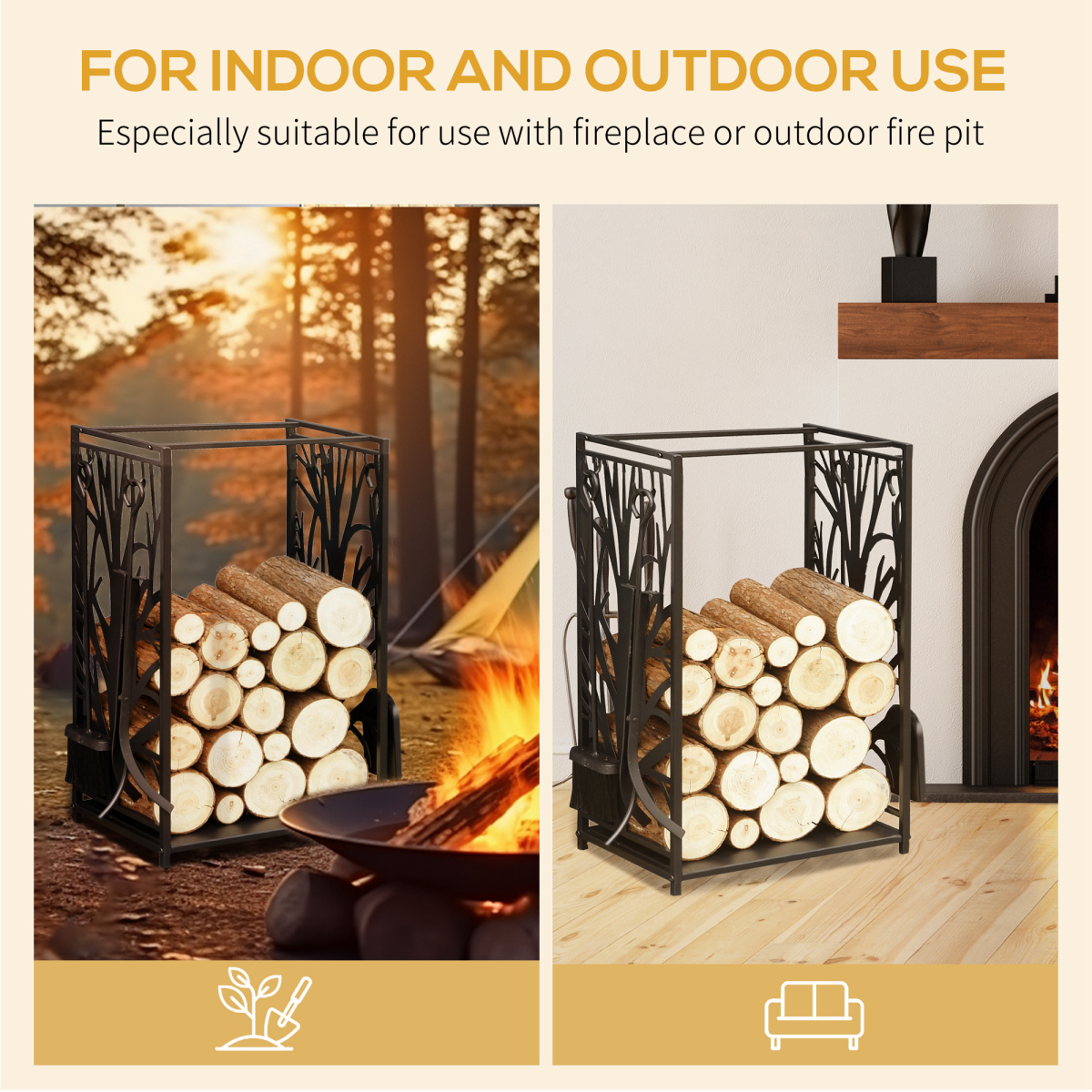 Heavy Duty Firewood Wood Log Rack Fireplace Wood Stacker Storage w/ 4 Tools