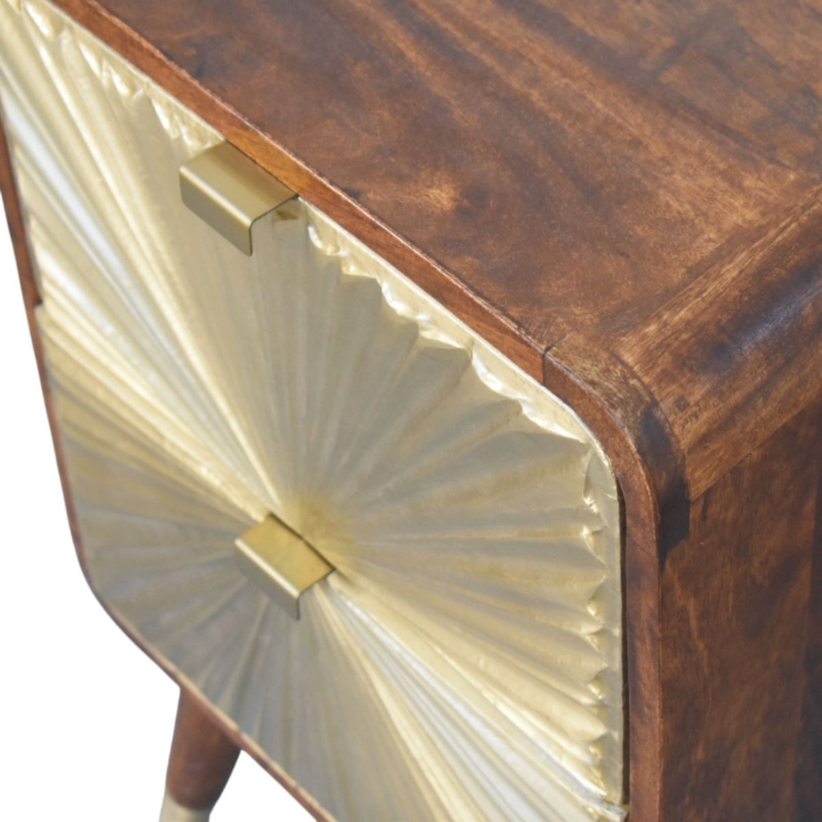 Artisan Furniture Solid Wood Avora Brass Embossed 2 Drawer Chestnut Nightstand