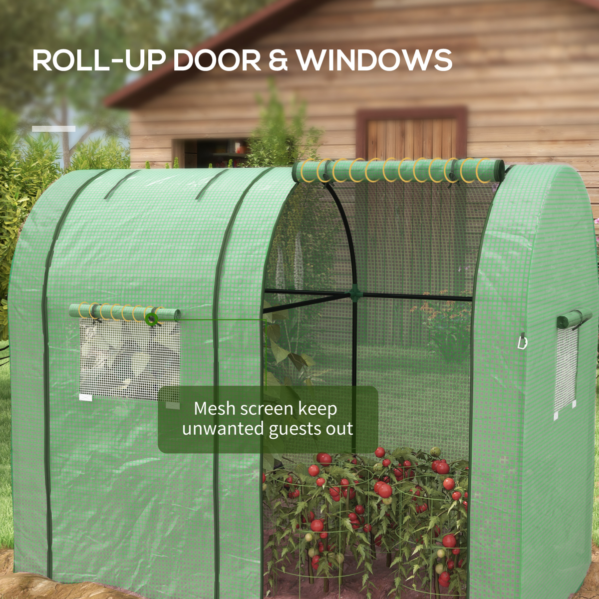 Outsunny Tomato Greenhouse with 2 Roll-up Doors and 4 Mesh Windows, Green