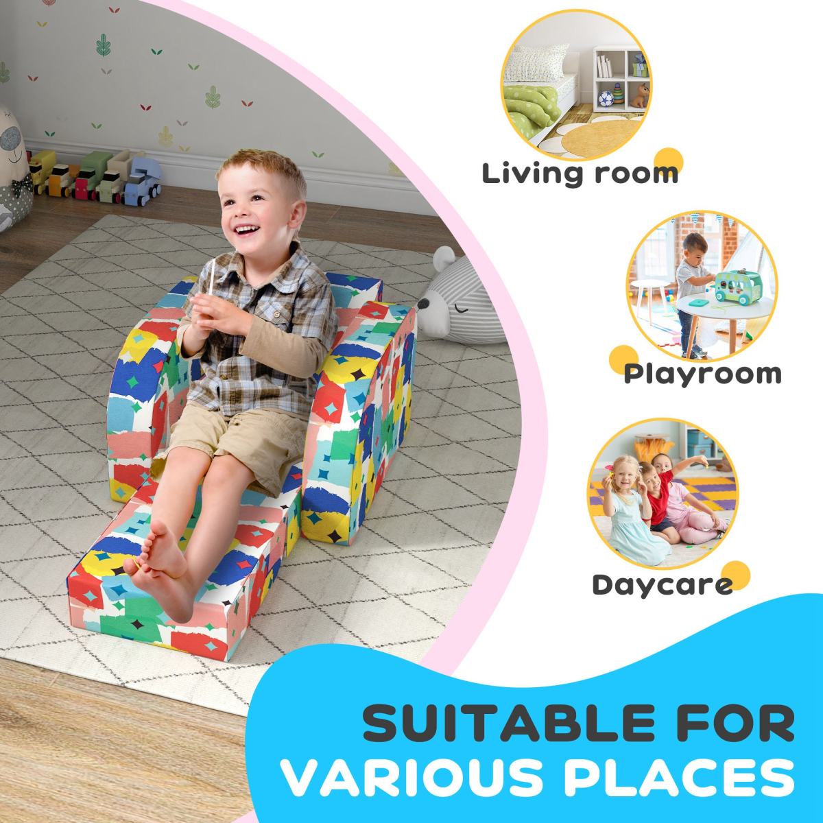 AIYAPLAY Kids Armchair, Foldable Toddler Chair for Bedroom - Multicoloured
