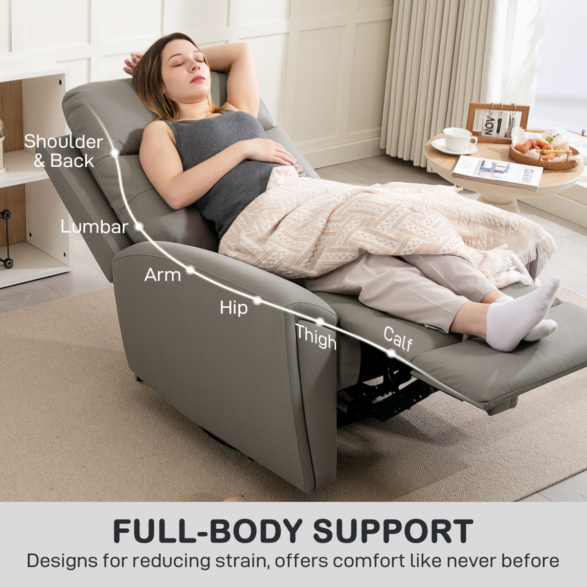 HOMCOM Recliner Armchair, Manual Reclining Chair for Living Room, Grey