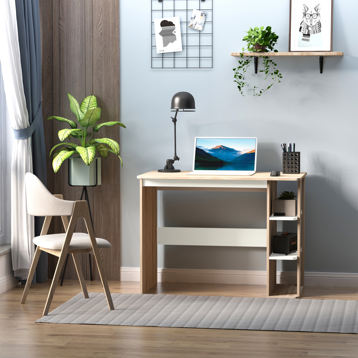 Duo Work Desk & 3-Tier Side Shelves Wide Table Sturdy Frame 2-In-1