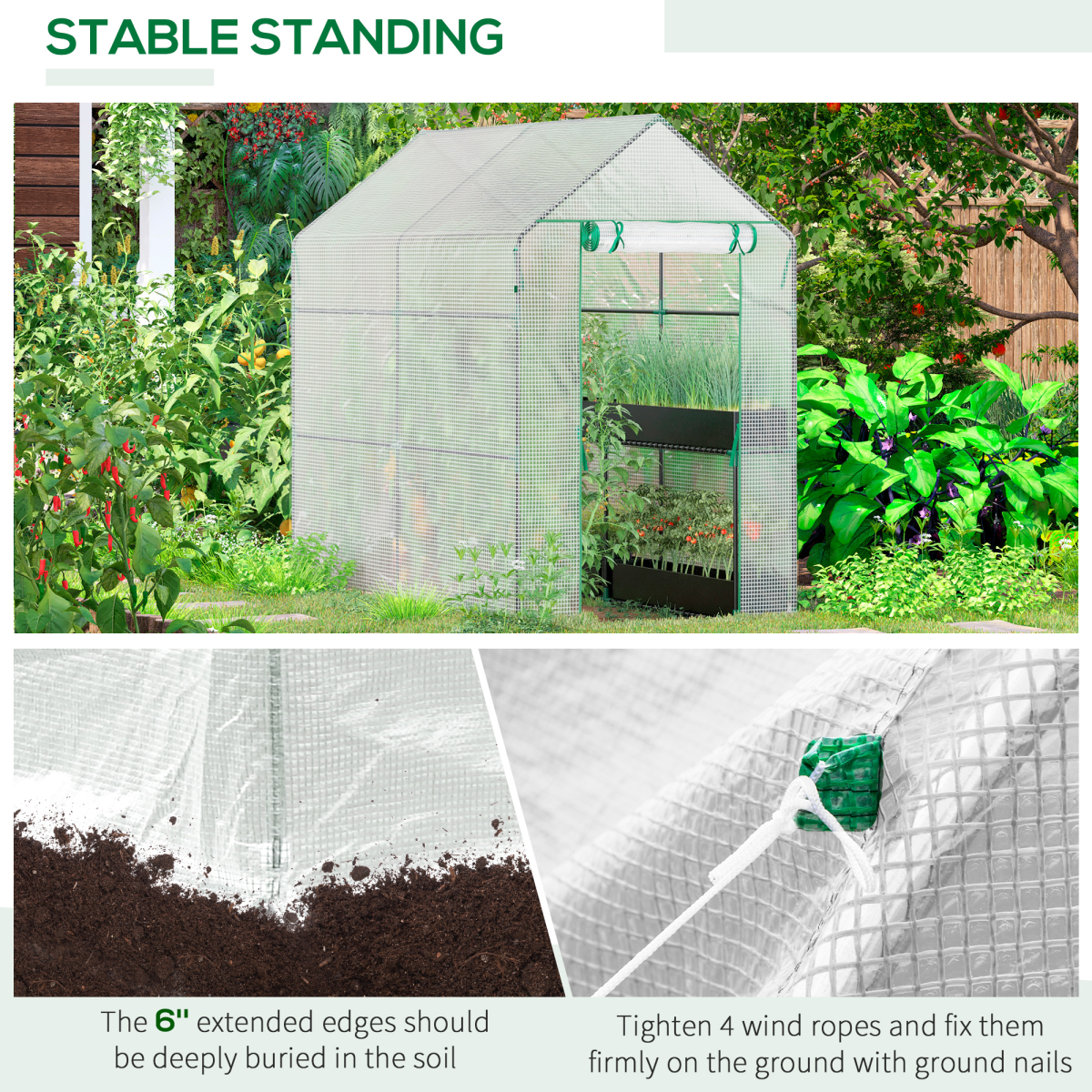 Walk in Garden Greenhouse with Shelves Steeple 186Lx120Wx190Hcm White