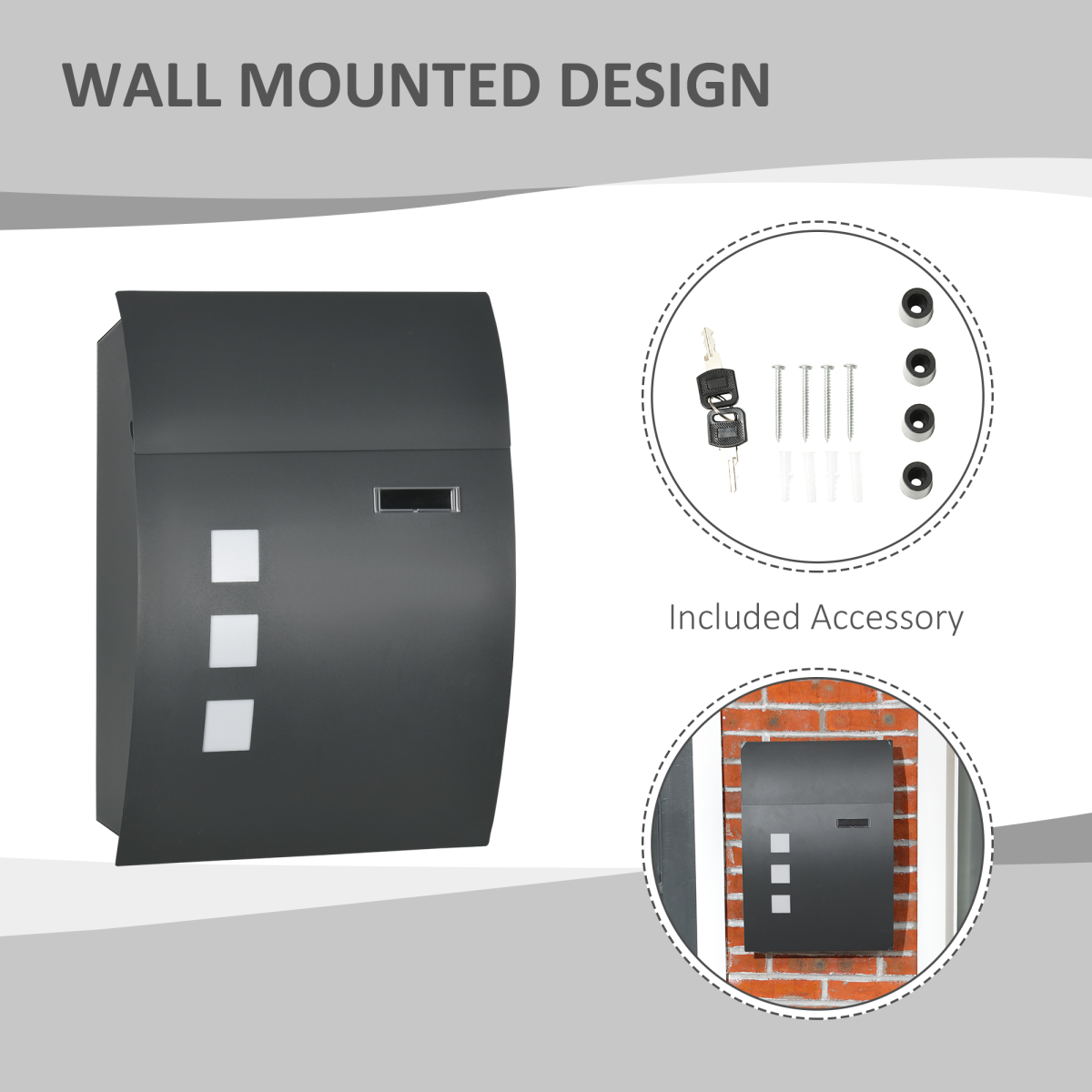HOMCOM Weatherproof Wall Mounted Letter Box Post Box w/ Key Viewing Windows