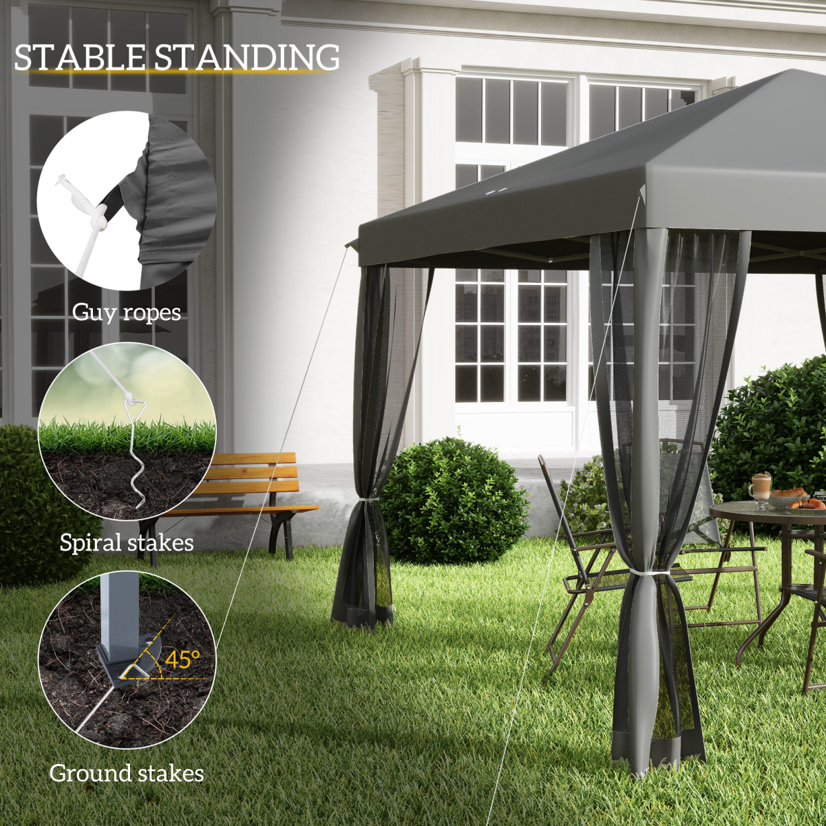 Heavy Duty Pop Up Gazebo with Removable Mesh Sidewall Netting Gray