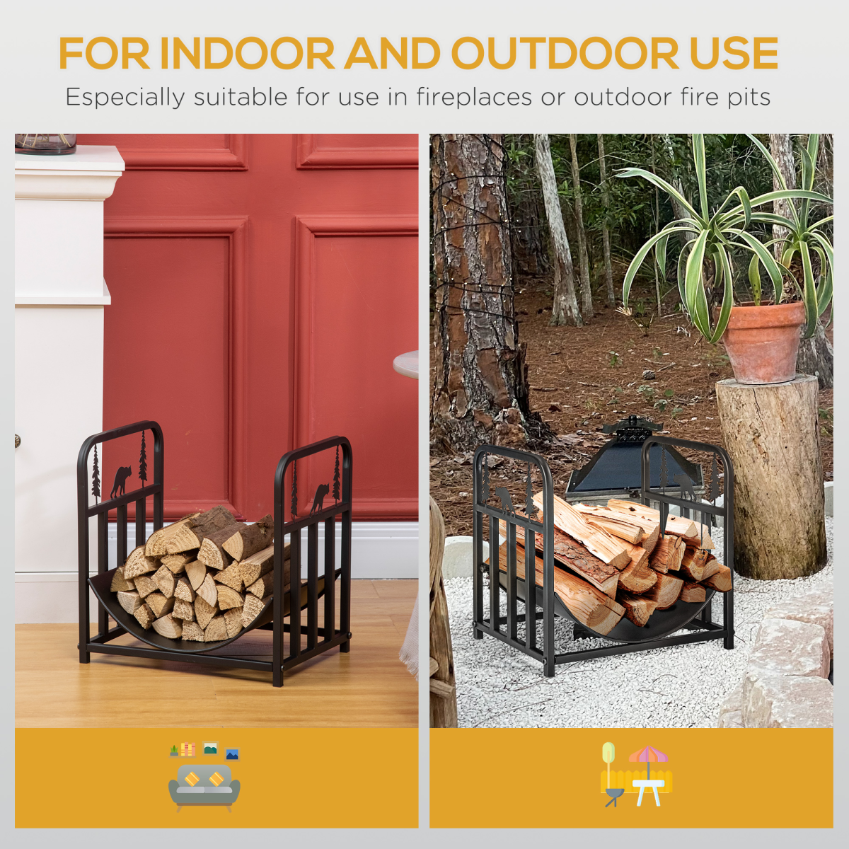 Firewood Log Rack Curved Log Holder Wood Storage Handles Rack Bear Shape