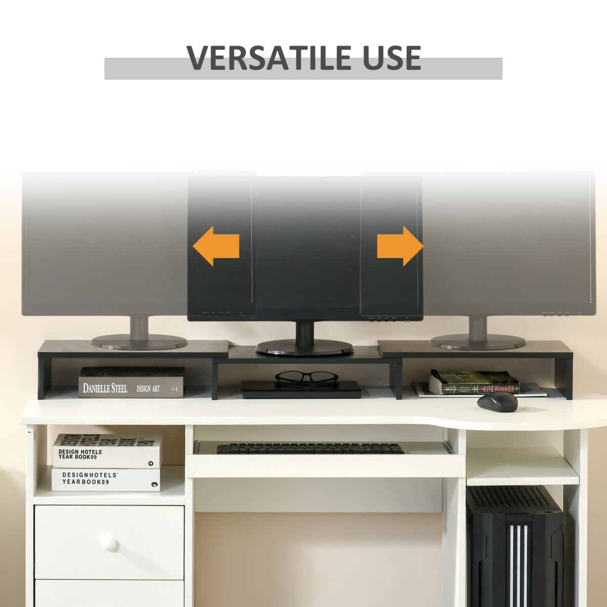 Monitor Stand Screen Riser w/ Adjustable Length for Two Laptop Max Vinsetto