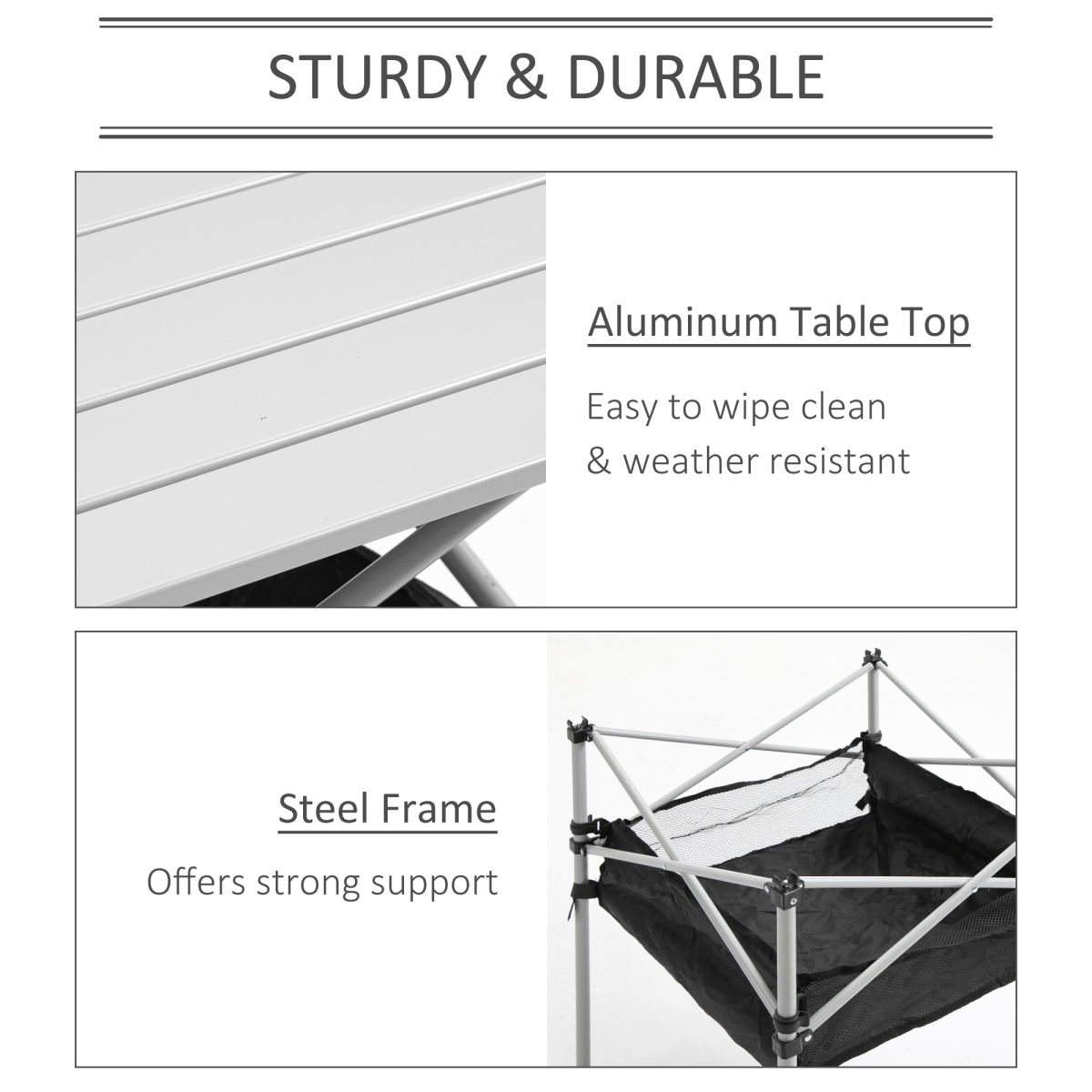 Aluminum Roll-Top Table Camping Outdoor Dining Foldable Silver Black