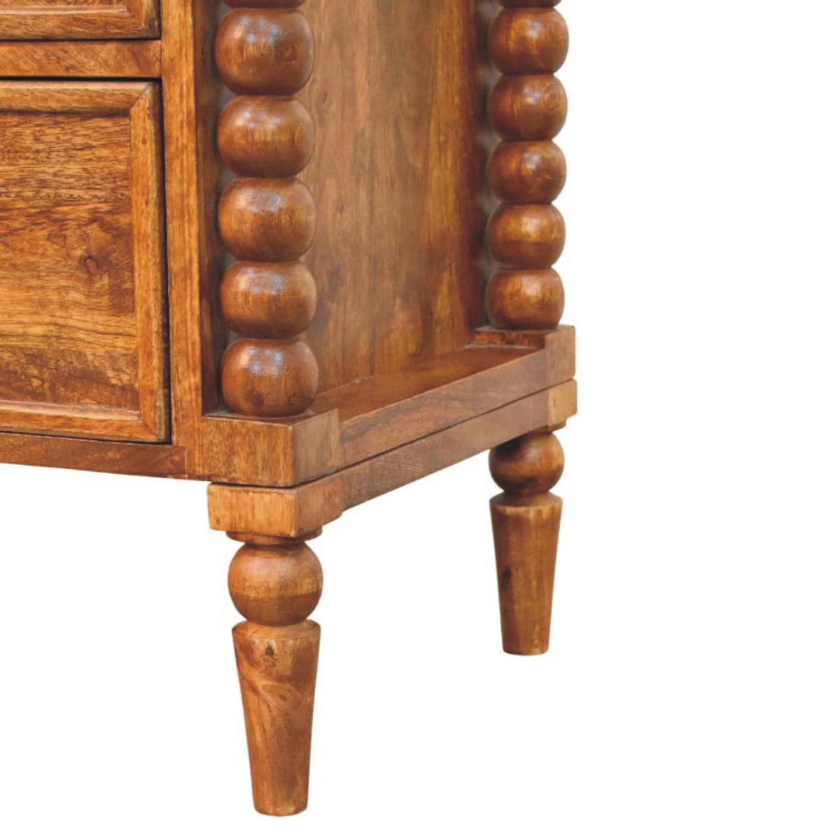 Artisan Furniture Solid Wood Spindle Leg Amber Oak Nightstand, 2 Drawers, Brown