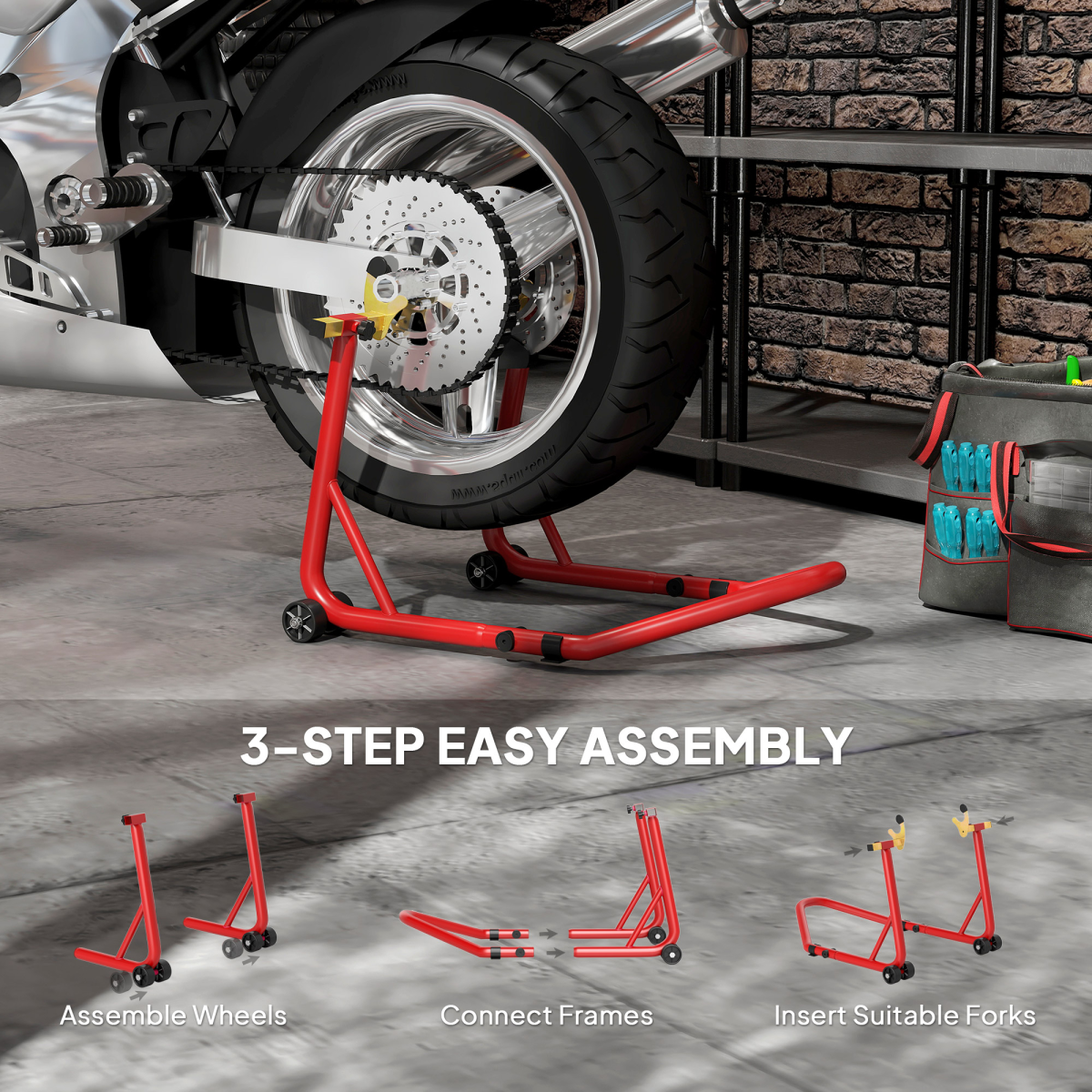HOMCOM Motorcycle Rear Wheel Stand, 544kg Motorcycle Paddock Stand, Red