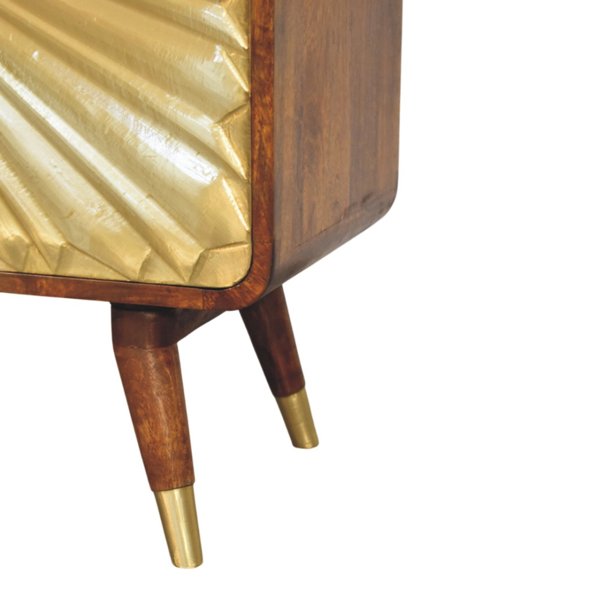 Artisan Furniture Solid Wood Avora Brass Embossed 2 Door Chestnut Cabinet, Dark Brown & Golden