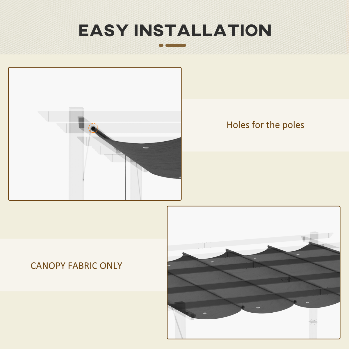 Pergola Shade Cover for 3 x 3m Pergola, Replacement Canopy Fabric Only, Grey