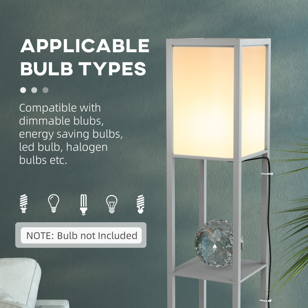 HOMCOM Shelf Floor Lamp with Dual Light, for Living Room, Bedroom
