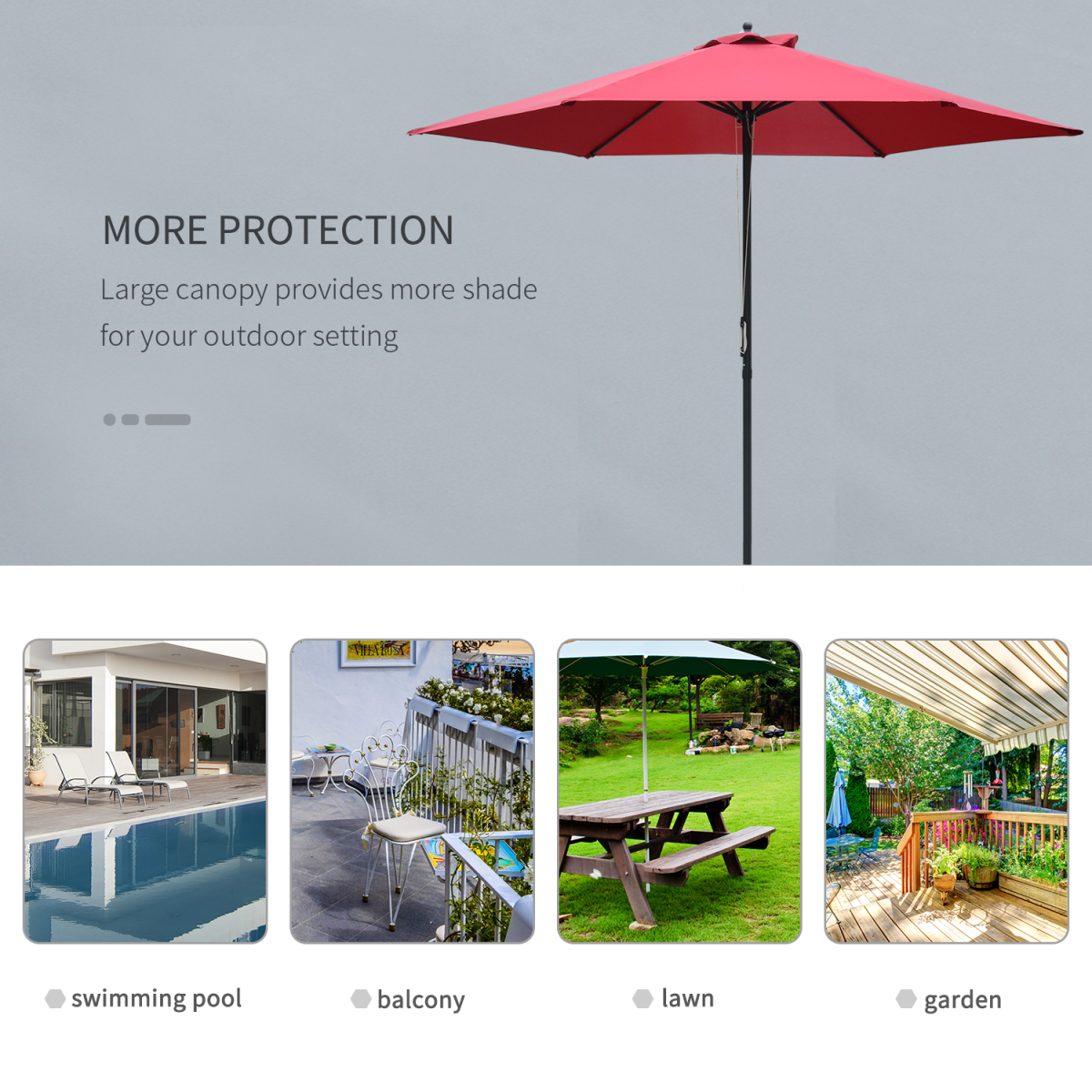 Outsunny Umbrella Parasol ?2.8x2.4 m, Steel, Polyester-Wine Red