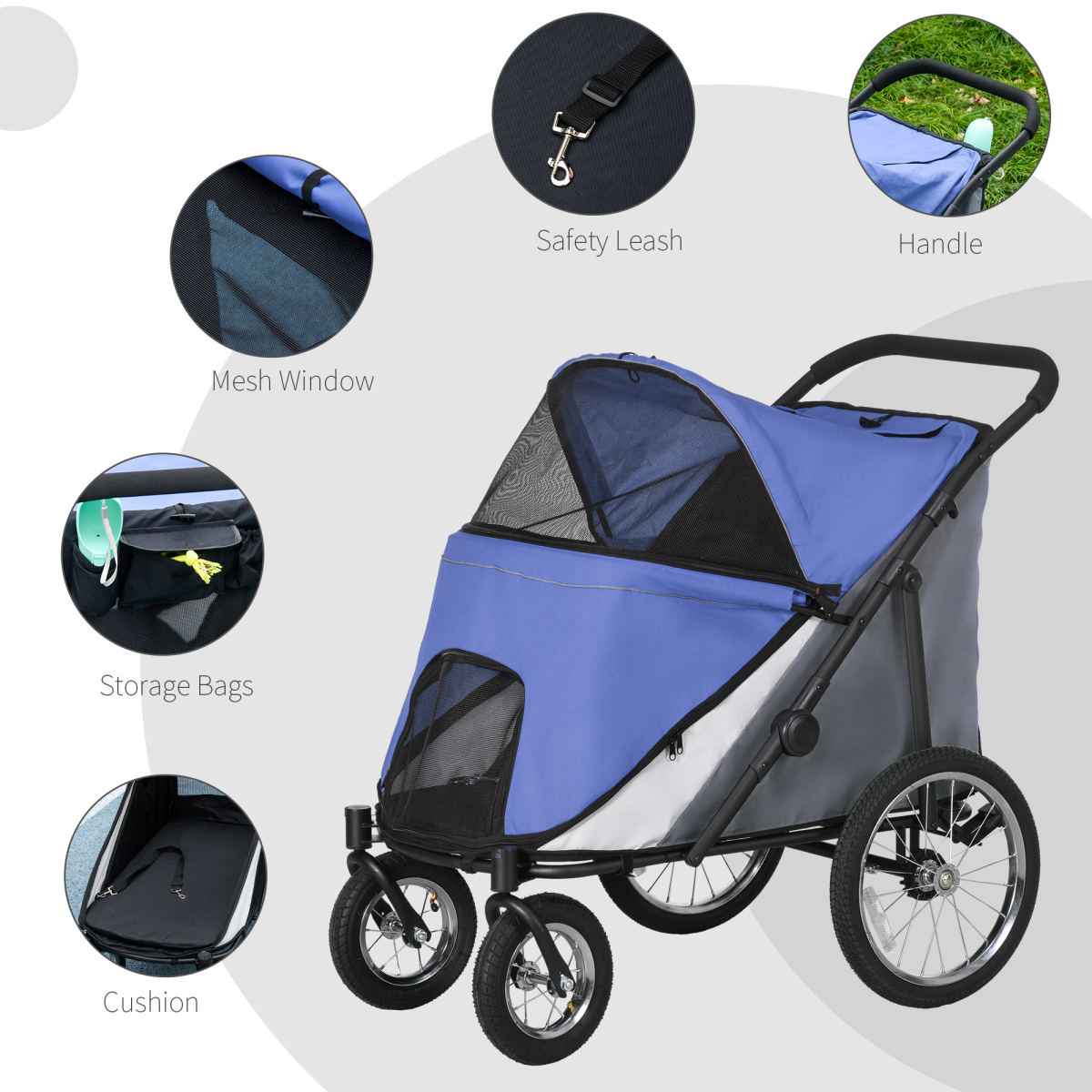 PawHut Foldable Pet Stroller with Cushion, for M, L Dogs - Blue