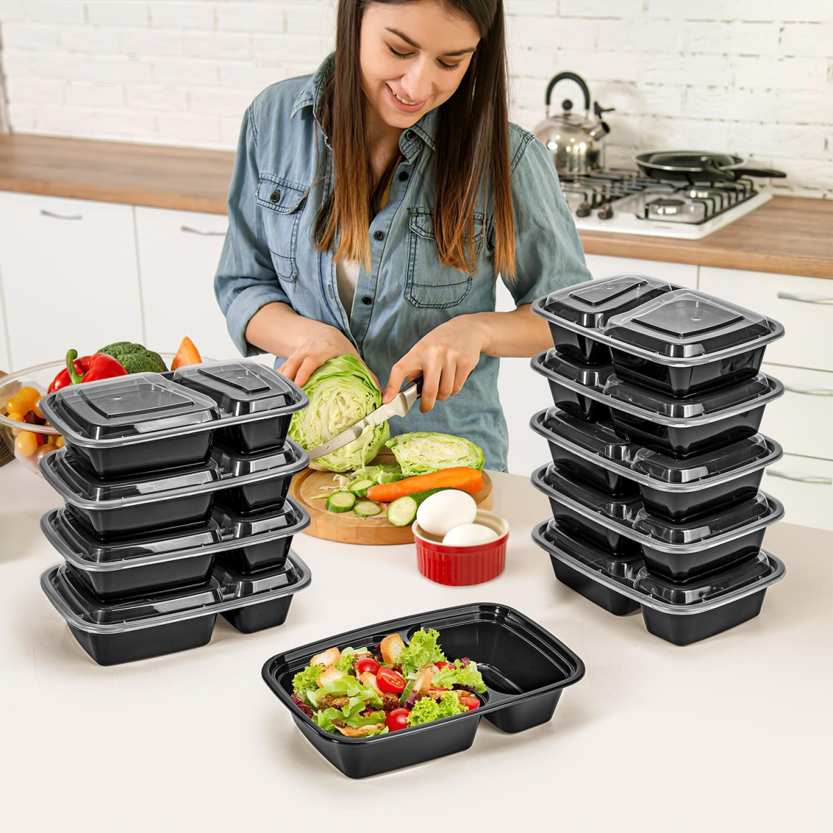 VINSANI 20pk 2 COMPARTMENTS MEAL PREP CONTAINERS 1010475