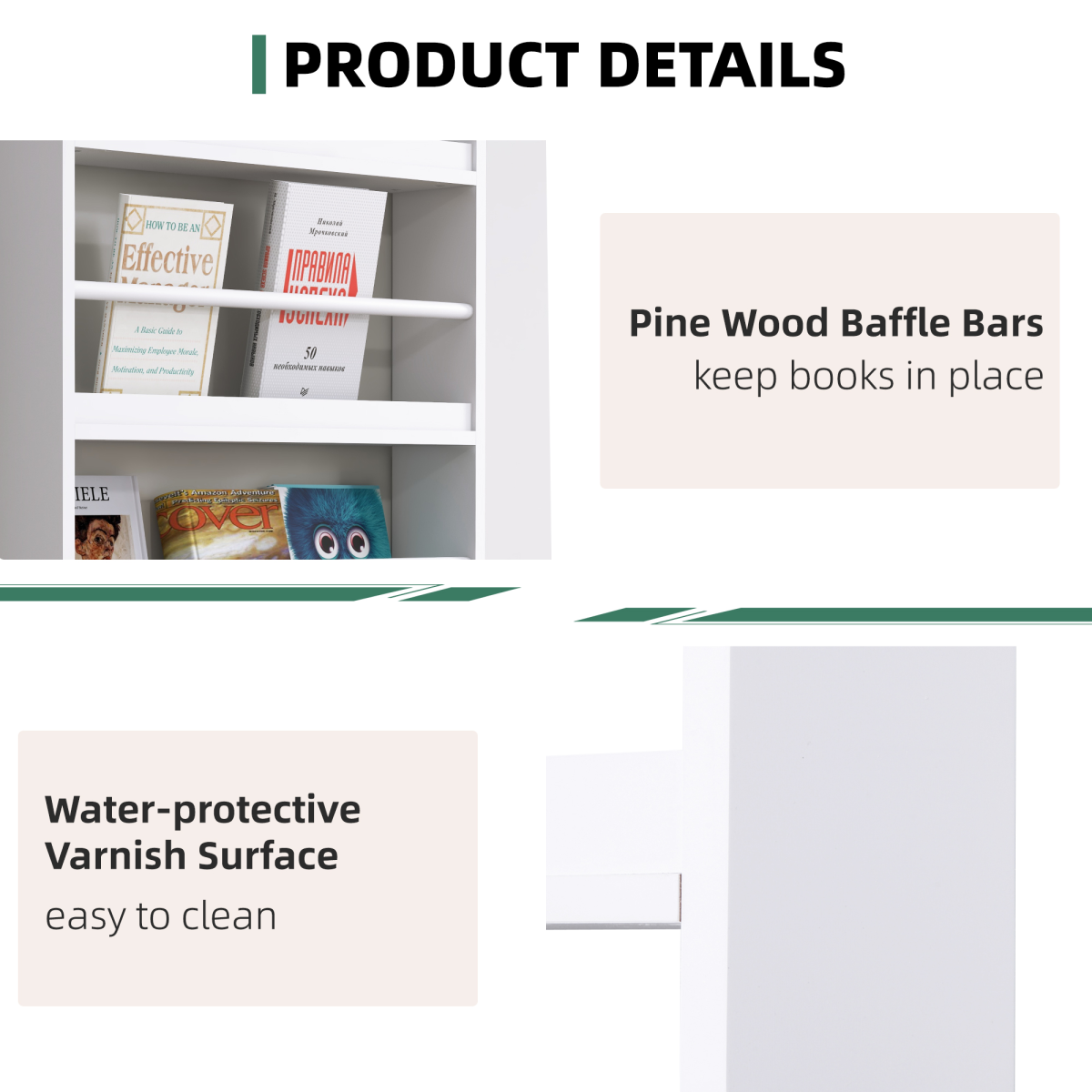 MDF Freestanding Wall-Mounted 4-Tier Magazine Shelf Rack White