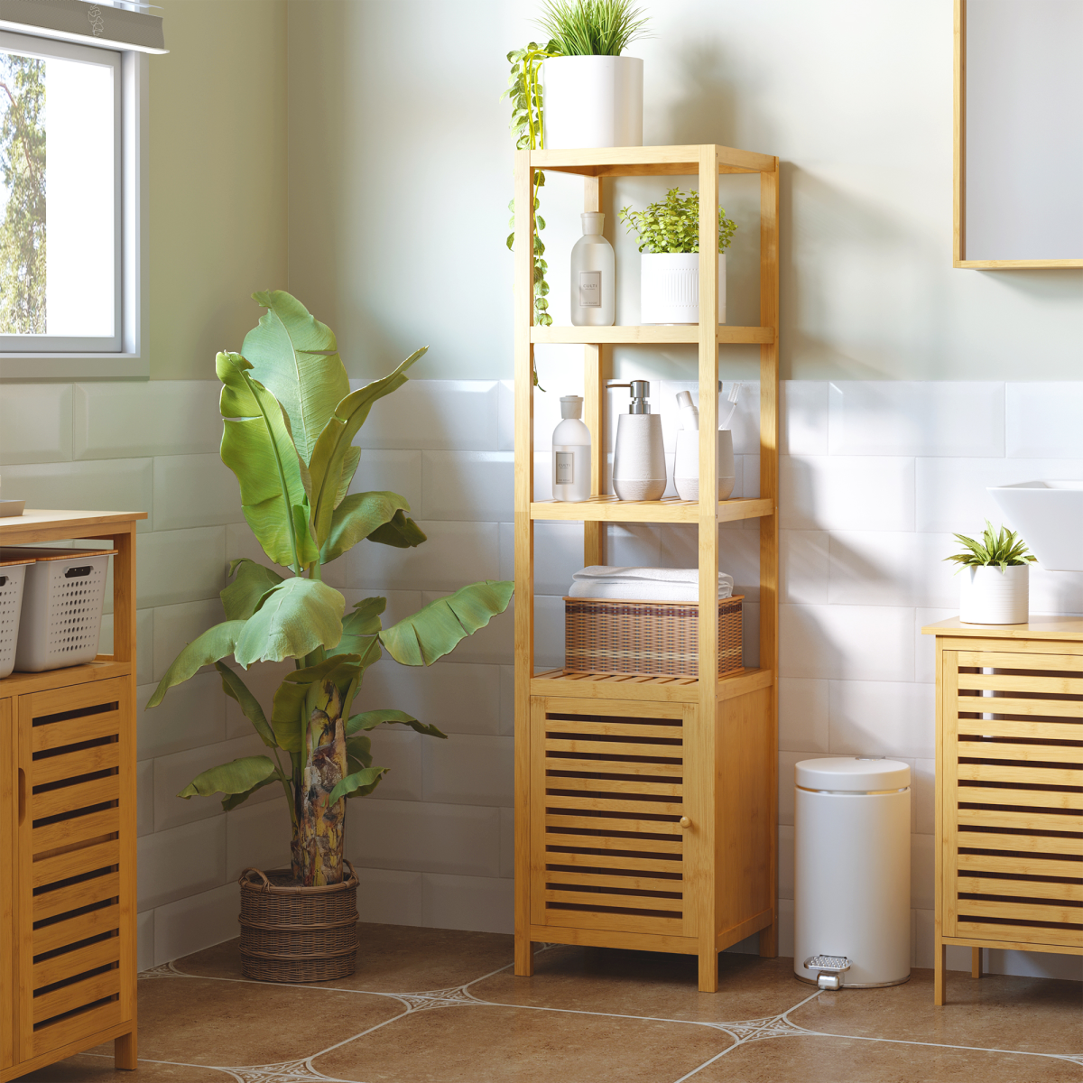 Storage Unit Freestanding Cabinet w/ Shelves Cupboard Organiser Bathroom