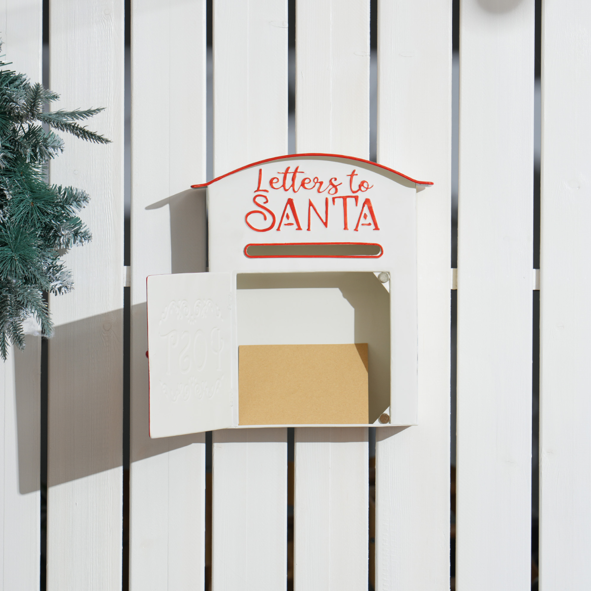 HOMCOM Christmas Post Box Wall Mounted Santa Mailbox for Xmas Decoration