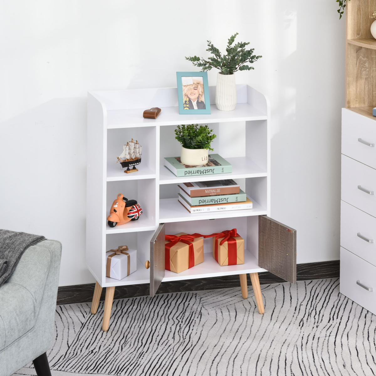 Particle Board Multi-Compartment Shelving Unit White/Brown