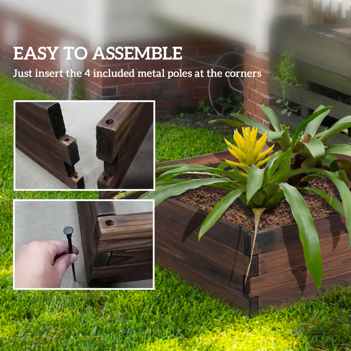 Wooden Raised Garden Bed Planter Grow Containers Pot 80 x 80 x 22.5cm