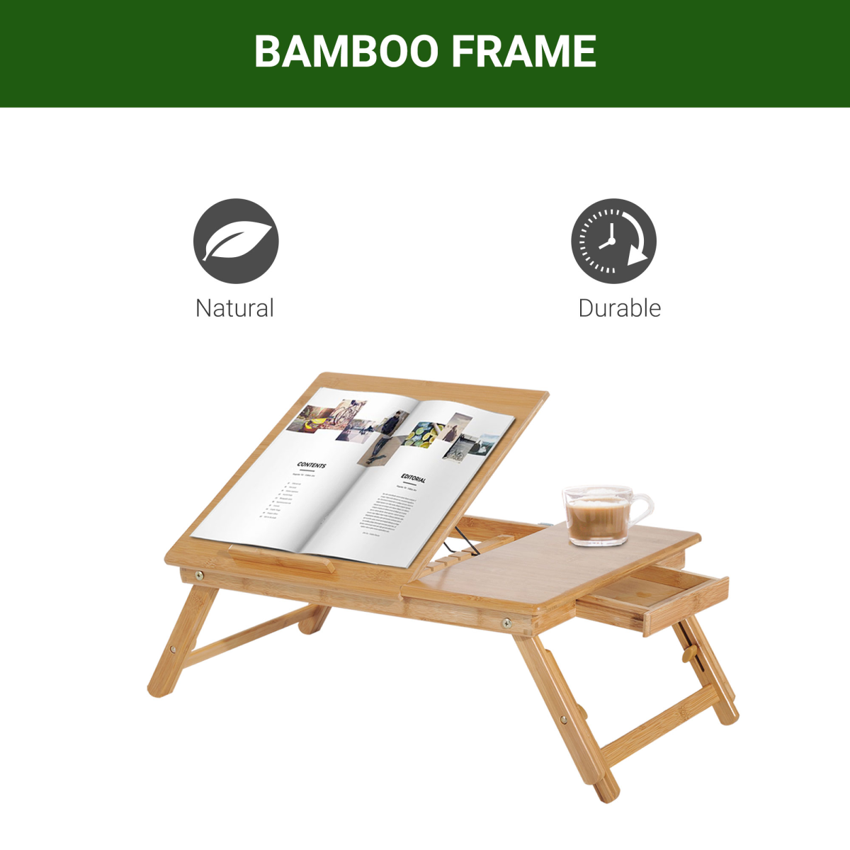 Portable Laptop Desk Notebook Tray PC Bed Drawer Adjustable Bamboo HOMCOM