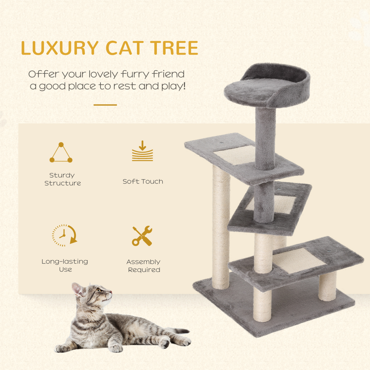 Cat Tree Activity Center Kitten Climbing Tower Scratching Post Plush Pawhut