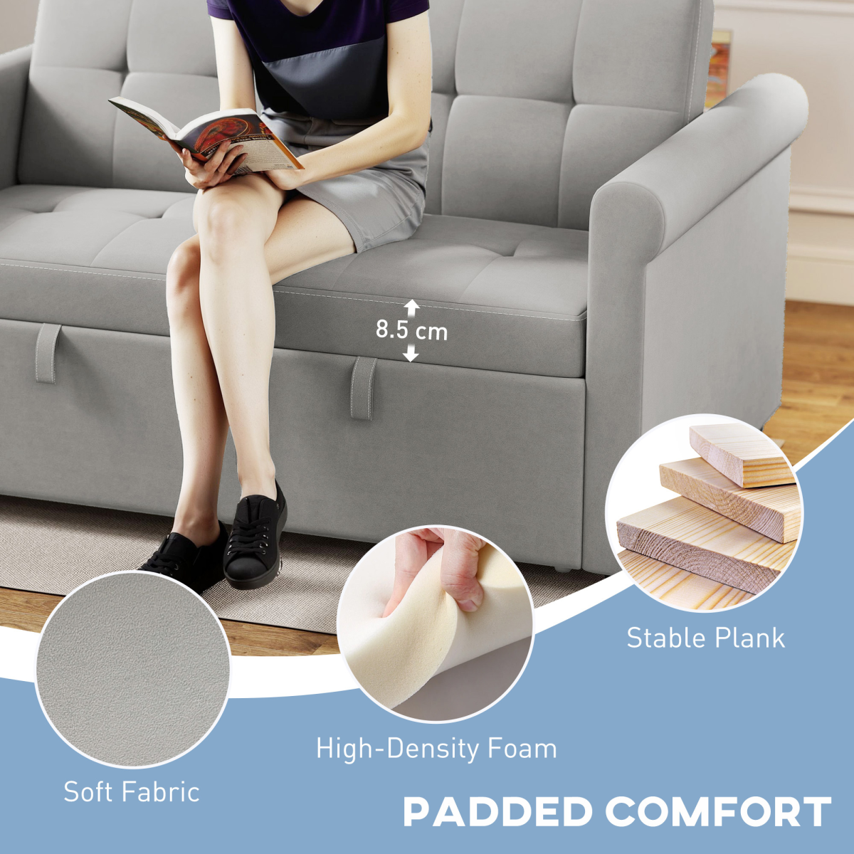 HOMCOM Convertible Pull Out Sleeper Sofa Bed Settee for Living Room, Grey