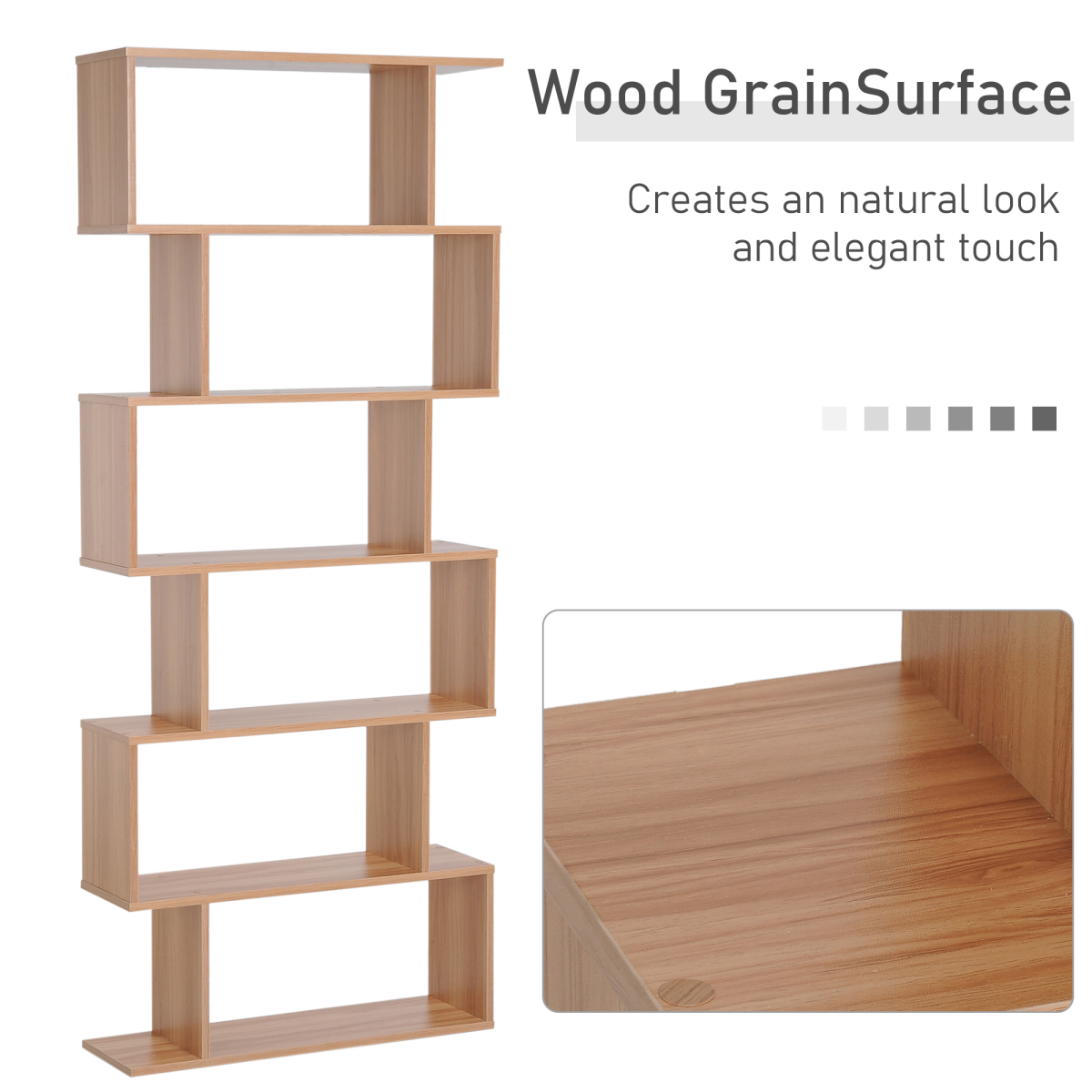 6-Tier Wooden S-Shaped Shelf Storage Unit Home Office Maple Colour