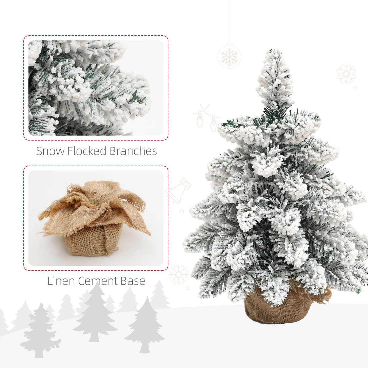 HOMCOM 2 Piece Mini Artificial Christmas Trees Flocked Tabletop Xmas Trees