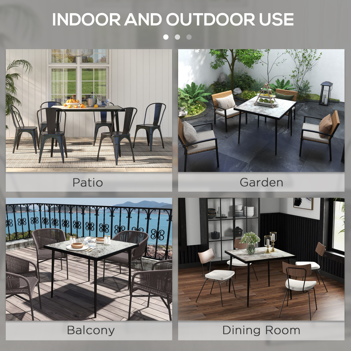 Outsunny Outdoor Dining Table for 4 with Marble Effect Tempered Glass Top Grey
