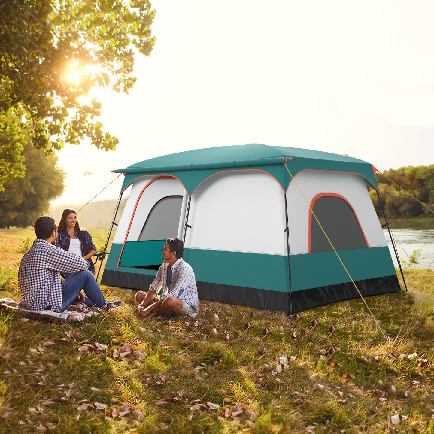 6/8/10-Person Camping Tent with Porch and Rainfly-L