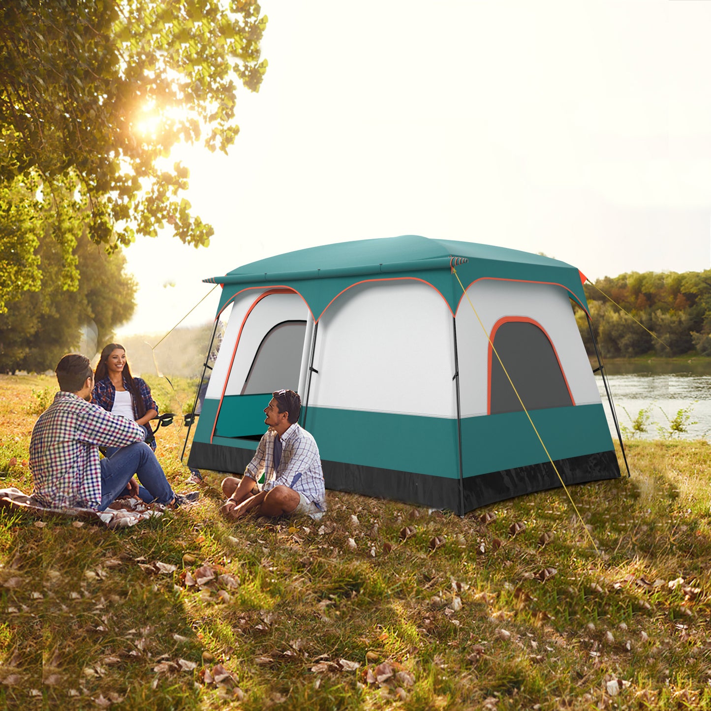 6/8/10-Person Camping Tent with Porch and Rainfly-L