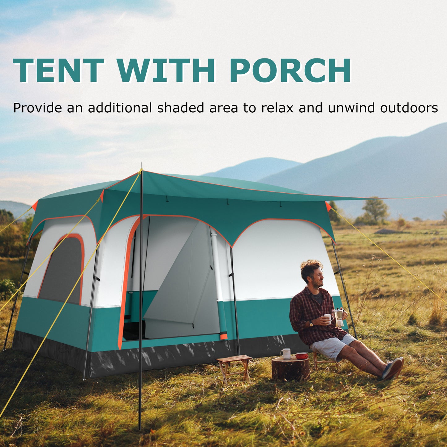 6/8/10-Person Camping Tent with Porch and Rainfly-L
